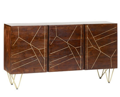 Buttercup Farm Dark Gold Extra Large Sideboard 3 Drawers And 2 Doors - Solid Mango Wood - L40 X W160 X H85 Cm - image 1