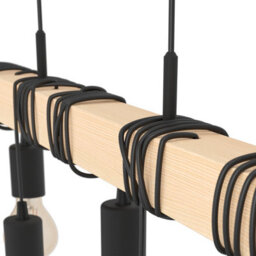 Eglo Townshend Pendant Light, Vintage Black Steel & Natural Wood Design, E27 Fittings, 1500mm Indoor Linear Pendant - thumbnail 3