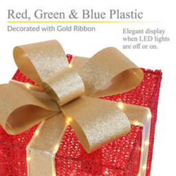 Set Of 3 Giant Led Christmas Gift Boxes With 200 Warm Lights Mains-Powered Holiday Decor Red, Blue, Green Warm Yellow Led - thumbnail 4