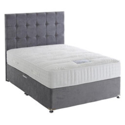 Divan Base Direct Dura Beds Thermacool Tencel 2000 Pocket Sprung Latex Gel Divan Bed Set 4'6 Double 4 Drawers Continental Plush Velvet Silver - thumbnail 1