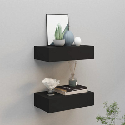 Berkfield Wall-Mounted Drawer Shelves 2 Pcs Black 40X23.5X10Cm Mdf - image 1