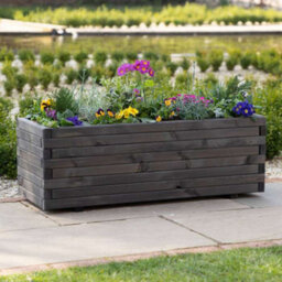 Primrose Pine Wood Raised Trough Outdoor Patio Planter In Grey  140Cm