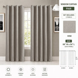 Aspire Homeware Mink Linen 100% Blackout Curtain - Thermal Insulated Eyelet Room Darkening Curtain Pair (W)168Cm X (D)137Cm - thumbnail 9