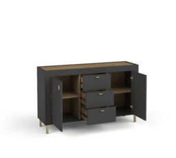 Arte Mossa Chic Sideboard Cabinet In Black & Oak - W1370mm X H840mm X D400mm - thumbnail 2
