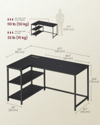 LEDREM L Shaped Corner Desk, Computer Gaming Desk With Storage, Reversible Height-Adjustable Shelves, For Home Office, Ebony Black - thumbnail 8