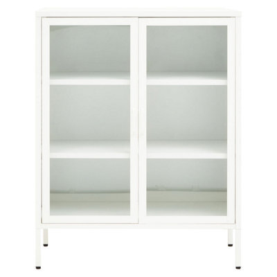 Orsina Stylish Two Door White Metal Cabinet, Industrial Storage Cabinet For Bedroom, Contemporary Sideboard Cabinet - image 1