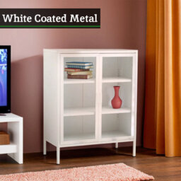 Orsina Stylish Two Door White Metal Cabinet, Industrial Storage Cabinet For Bedroom, Contemporary Sideboard Cabinet - thumbnail 6