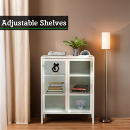 Orsina Stylish Two Door White Metal Cabinet, Industrial Storage Cabinet For Bedroom, Contemporary Sideboard Cabinet - thumbnail 5