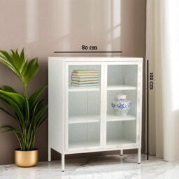 Orsina Stylish Two Door White Metal Cabinet, Industrial Storage Cabinet For Bedroom, Contemporary Sideboard Cabinet - thumbnail 4