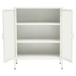 Orsina Stylish Two Door White Metal Cabinet, Industrial Storage Cabinet For Bedroom, Contemporary Sideboard Cabinet - thumbnail 2