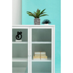 Orsina Stylish Two Door White Metal Cabinet, Industrial Storage Cabinet For Bedroom, Contemporary Sideboard Cabinet - thumbnail 8