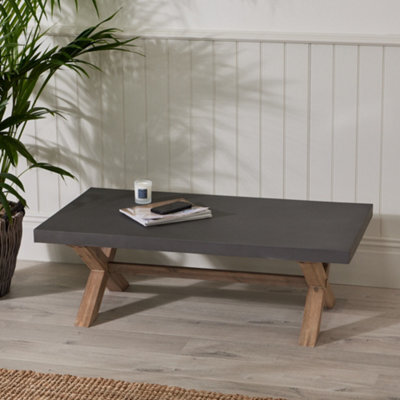 Dibor Burford Wood And Concrete Top X Leg Rectangular Home Furniture Coffee Table - image 1