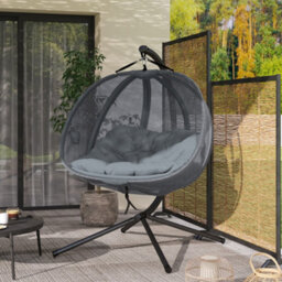 Outsunny Double Hanging Egg Chair 2 Seaters Swing Hammock W/ Cushion, Grey - thumbnail 9