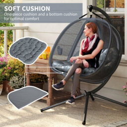 Outsunny Double Hanging Egg Chair 2 Seaters Swing Hammock W/ Cushion, Grey - thumbnail 5