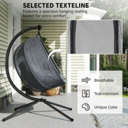 Outsunny Double Hanging Egg Chair 2 Seaters Swing Hammock W/ Cushion, Grey - thumbnail 4