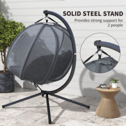 Outsunny Double Hanging Egg Chair 2 Seaters Swing Hammock W/ Cushion, Grey - thumbnail 7
