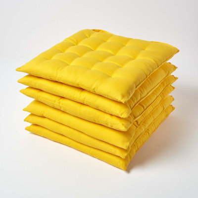 Homescapes Yellow Seat Pads 100% Cotton Chair Cushions 40X40 Cm, Set Of 6 Plain Chair Pads For Dining, Kitchen Or Garden Outdoor - image 1