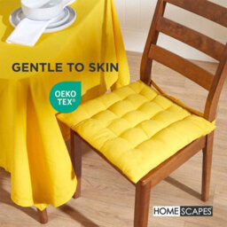 Homescapes Yellow Seat Pads 100% Cotton Chair Cushions 40X40 Cm, Set Of 6 Plain Chair Pads For Dining, Kitchen Or Garden Outdoor - thumbnail 3