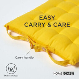 Homescapes Yellow Seat Pads 100% Cotton Chair Cushions 40X40 Cm, Set Of 6 Plain Chair Pads For Dining, Kitchen Or Garden Outdoor - thumbnail 6