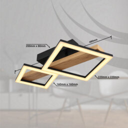 Luminosa Lighting Luminosa Dustin 2 Square Integrated Led Semi Flush Ceiling Light Matt Black 2X Led 3000K - thumbnail 7