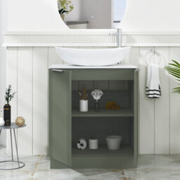 Royal Bathrooms Evora 700mm Sage Green Fluted Floor Standing Countertop Vanity Unit 2 Door With Cesar Basin - thumbnail 3