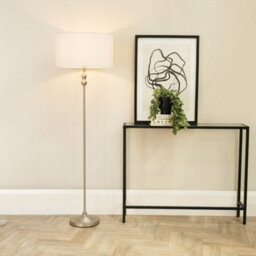 Valuelights Maggie Brushed Chrome Silver Candlestick Floor Lamp With White Fabric Lamp Shade