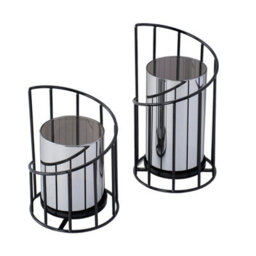 Living And Home Set Of 2 Iron Glass Lantern Candle Holders Black Solid Color Stable Base Wedding Table Decor - thumbnail 4
