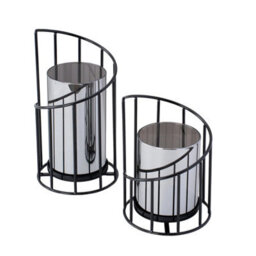 Living And Home Set Of 2 Iron Glass Lantern Candle Holders Black Solid Color Stable Base Wedding Table Decor - thumbnail 5