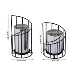 Living And Home Set Of 2 Iron Glass Lantern Candle Holders Black Solid Color Stable Base Wedding Table Decor - thumbnail 9