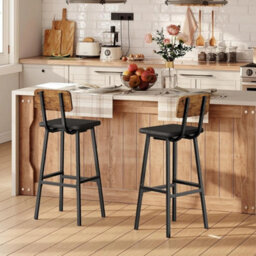 Set Of 2 Industrial Pu Upholstered Kitchen Bar Chairs Rustic Brown - thumbnail 6