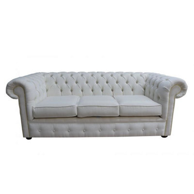 Chesterfield 3 Seater Sofa Pimlico Oyster Real Fabric In Classic Style - image 1