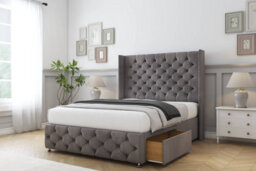 "Sloomy Luthor Slate Naples Divan Bed Base 2 Drawers Foot-End-54"" Wingback Headboard & 12"" Footboard 4'6 Double" - thumbnail 4
