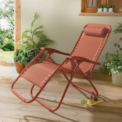 Gainsborough Terracotta Zero Gravity Reclining Garden Chair, Folding Outdoor Lounger With Mesh Seat & Bungee Support - image 1