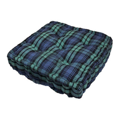 Homescapes Cotton Black Watch Tartan Floor Cushion, 40 X 40 Cm