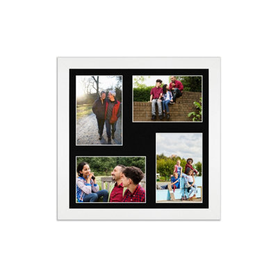 AK Frames 12X12 White Modern Multi Photo Frame With Black Mount - Holds 4 Apertures (4X) 6X4 Photos - image 1