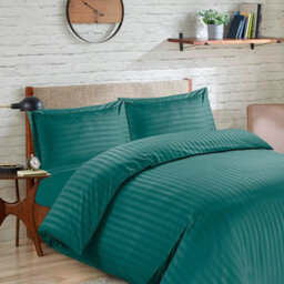 Casabella Satin Stripe Duvet Cover Sets, Single Jade Bedding With Satin Stripes, Single Duvet Set & Pillowcases - thumbnail 2