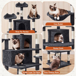 Yaheetech Black Large Cat Tree With Dangling Ball And Scratching Posts - thumbnail 4