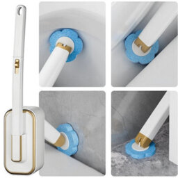 Hygienic Disposable Toilet Brush Set With 32 Refills & Wall Holder, White & Gold - thumbnail 6