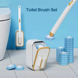 Hygienic Disposable Toilet Brush Set With 32 Refills & Wall Holder, White & Gold - thumbnail 4