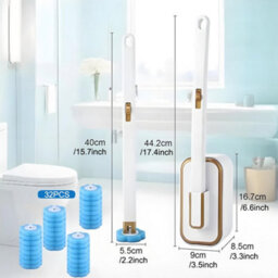 Hygienic Disposable Toilet Brush Set With 32 Refills & Wall Holder, White & Gold - thumbnail 2