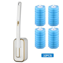 Hygienic Disposable Toilet Brush Set With 32 Refills & Wall Holder, White & Gold - thumbnail 3