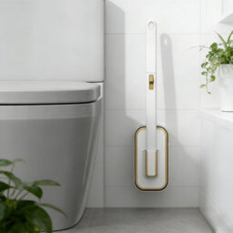Hygienic Disposable Toilet Brush Set With 32 Refills & Wall Holder, White & Gold