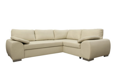 New Corner Sofa Bed With Storage Enzo Right Cream Faux Leather - image 1