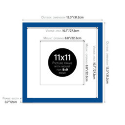 "11X11"" Blue Picture Frame - 11X11"" Square Frame With 9X9"" Mount For 11X11""/9X9"" Pictures Art Deco Style Room Decor, 1 Pack" - thumbnail 2