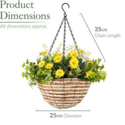 Christow Artificial Daisy Wicker Hanging Basket Uv Resistant Foliage Yellow 25Cm - thumbnail 7