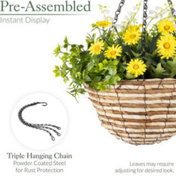 Christow Artificial Daisy Wicker Hanging Basket Uv Resistant Foliage Yellow 25Cm - thumbnail 6