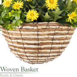 Christow Artificial Daisy Wicker Hanging Basket Uv Resistant Foliage Yellow 25Cm - thumbnail 4