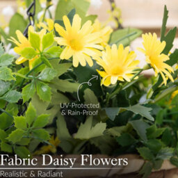 Christow Artificial Daisy Wicker Hanging Basket Uv Resistant Foliage Yellow 25Cm - thumbnail 3