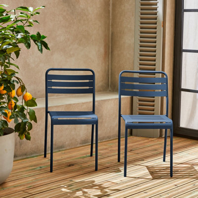 Sweeek - Pair Of Steel And Stackable Garden Chairs Amelia Marine Blue 44X52X79 Cm - image 1