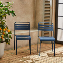 Sweeek - Pair Of Steel And Stackable Garden Chairs Amelia Marine Blue 44X52X79 Cm - thumbnail 5